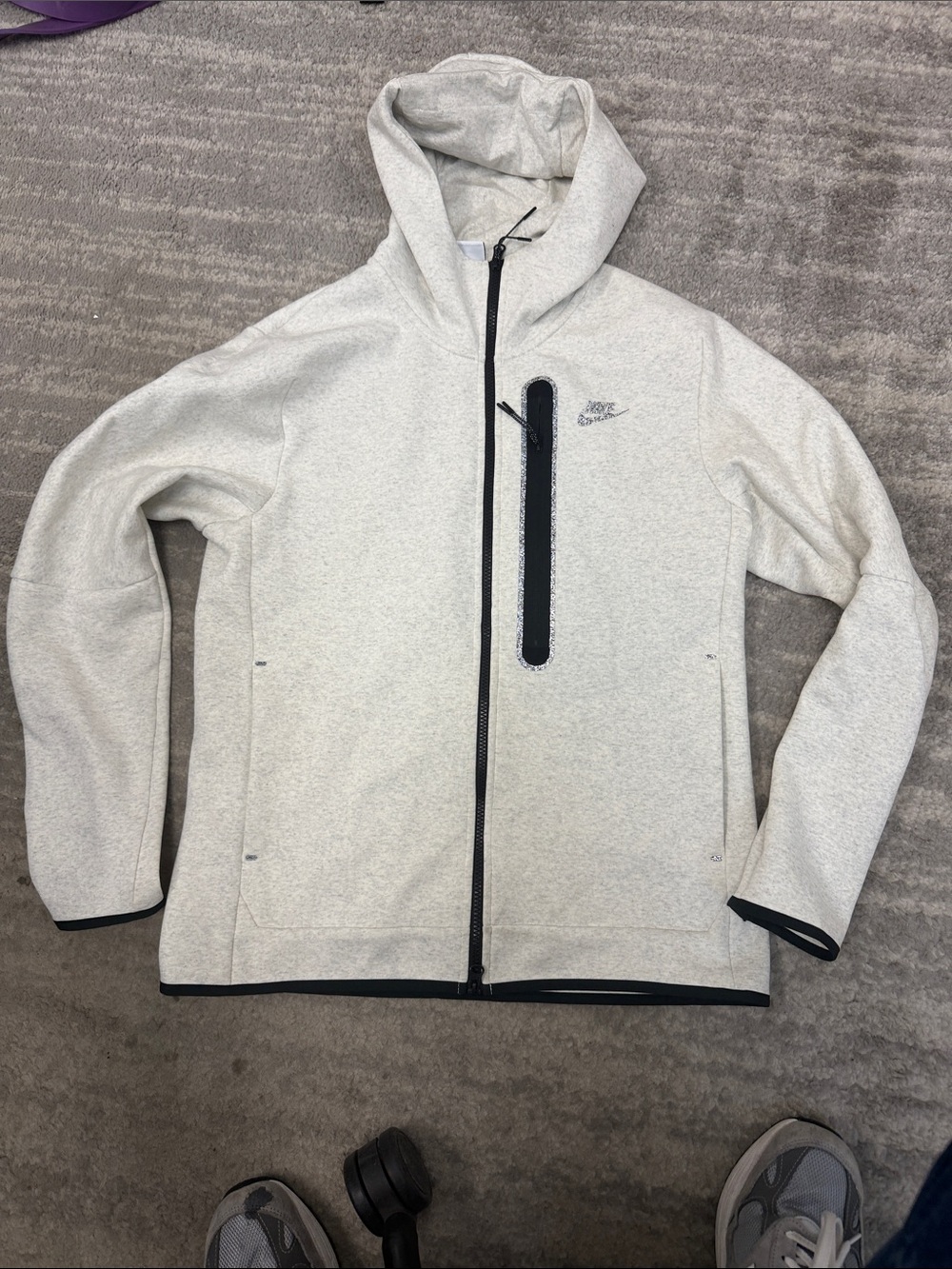 Nike Tech Fleece Heather Gray Full-Zip Hooded Jacket with Black Accents
